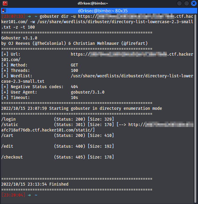 gobuster results
