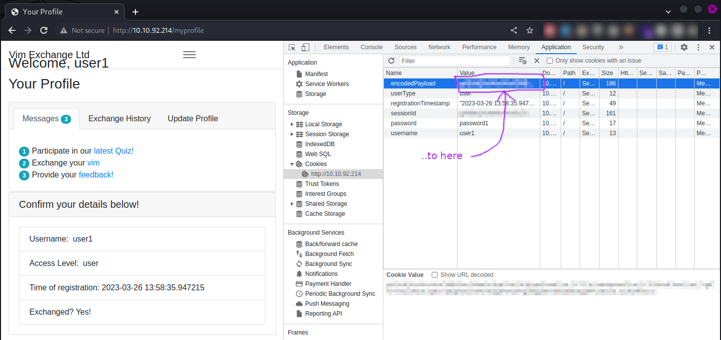 Update encodedPayload cookie