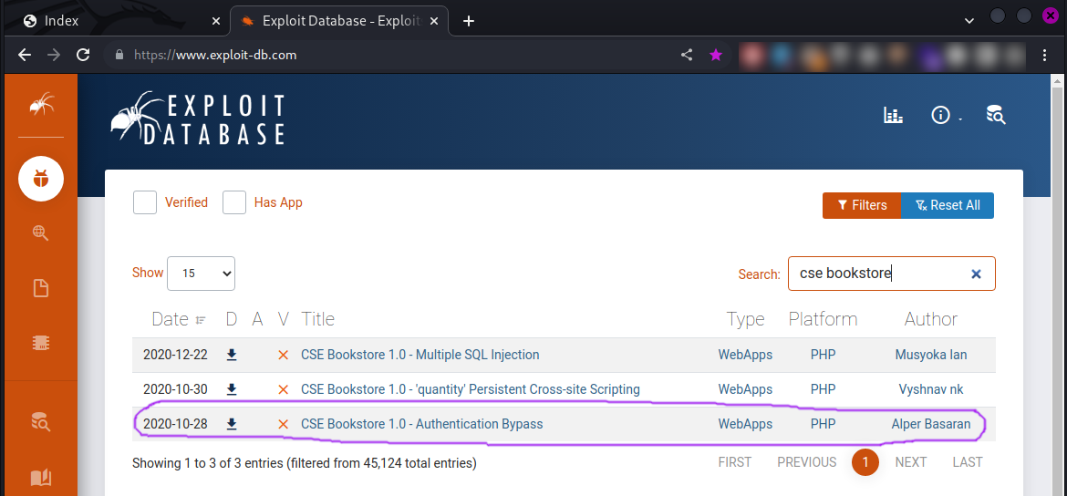 Auth Bypass on exploit-db